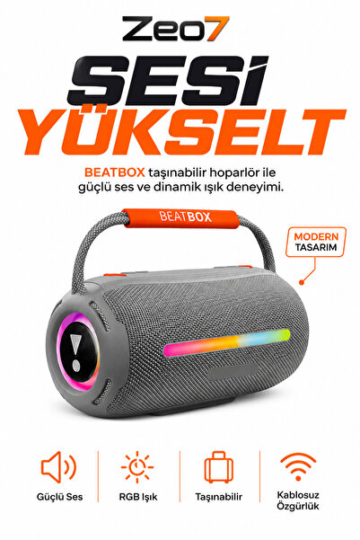 Zeo7 Bluetooth Hoparlör RGB LED Aydınlatmalı Taşınabilir Bluetooth Hoparlör, ...
