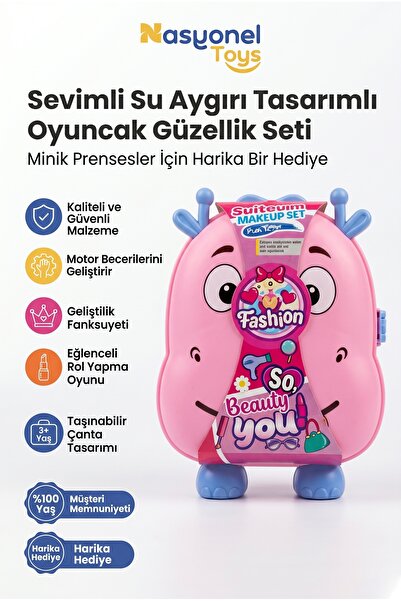 NASYONEL TOYS Çocuklar İçin Sevimli Pembe Su Aygırı Tasarımlı Oyuncak Makyaj ...
