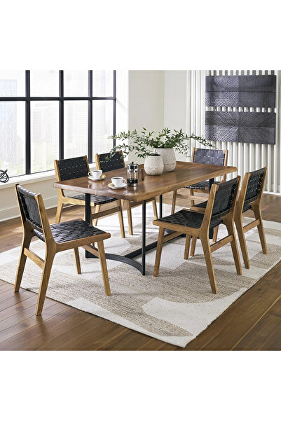 Midas Furniture طقم طاولة طعام خشبية 6 كراسي بني