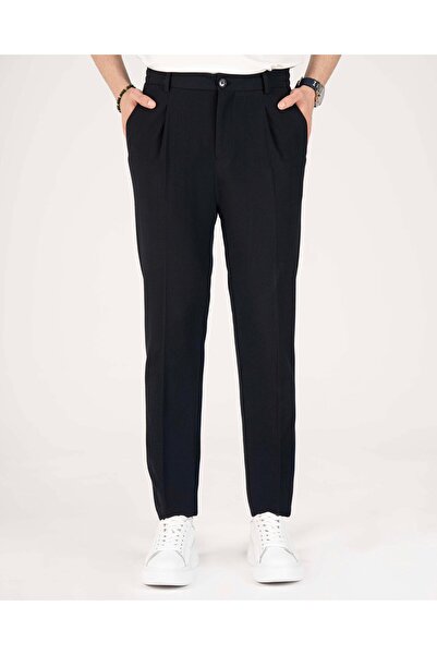 TerziAdemAltun Italian Style Slim Fit Men's Trousers with Waist Detail Navy B...