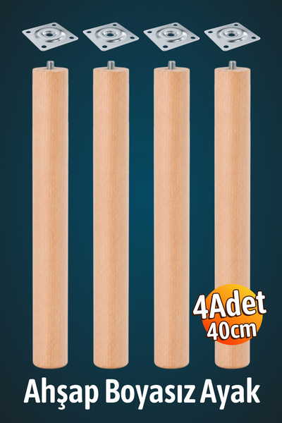 Badem10 Bohem 40 cm (4 Adet) Doğal Ahşap Boyasız Silindir Sehpa Ayağı - (4 Ad...