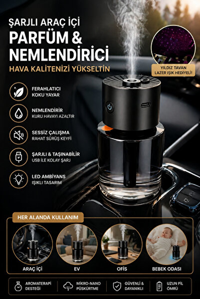 Lucky Love Araç İçi Hava Nemlendirici ve Koku Difüzörü USB Şarjlı Sessiz Çalı...
