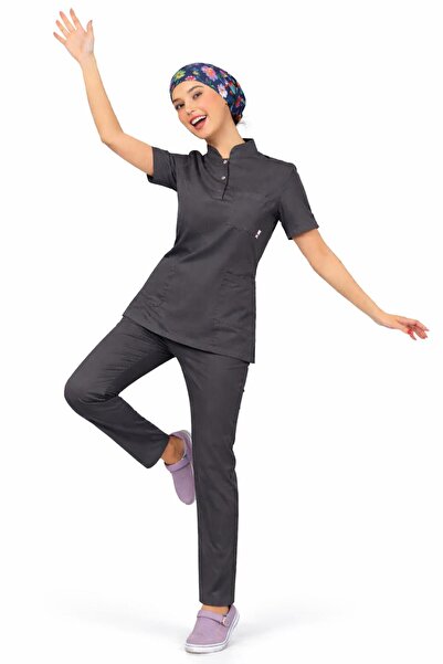 BAŞARAN UNİFORMA Likralı Antrasit Slim Fit Premium Scrubs