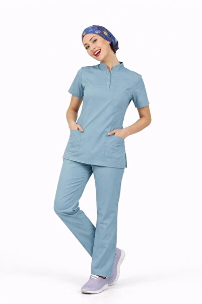 BAŞARAN UNİFORMA Likralı Duman Mavisi Slim Fit Premium Scrubs