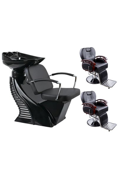 Yoshimoto Set frizerie-coafor mobilier : scafa coafor + 2x scaune Royal Barber K06