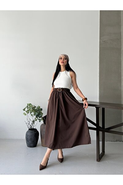 Thil Sleeveless Two Material Belted Midi Dress
