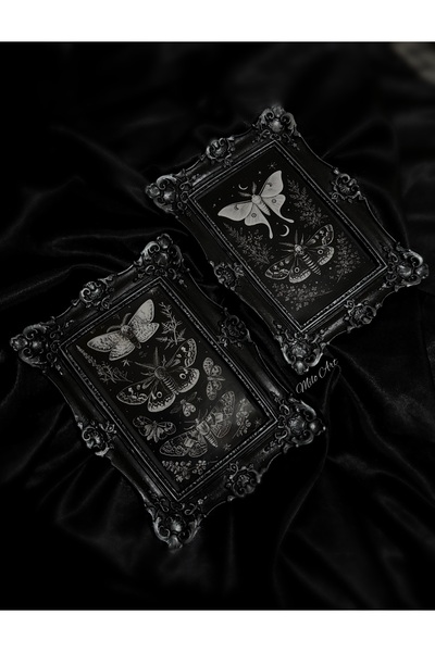 Milo Art Handmade Moth-Themed Set of 2 Vintage Concrete Frames Black Concrete...