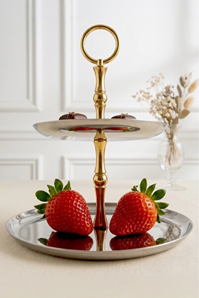 Kitchen Life 2-Tier Metal Serving Tray Silver Dessert Cookie Stand, Decorativ...