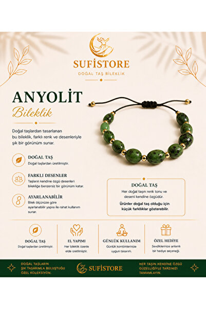 Doğal Taş Anyolit Makrome İpli Bileklik