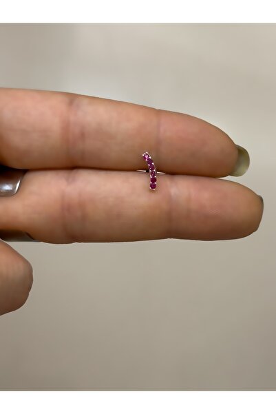 Hicrans Takı FUŞYA TAŞLI GÜMÜŞ RENK ÇELİK HELİX TRAGUS KÜPESİ