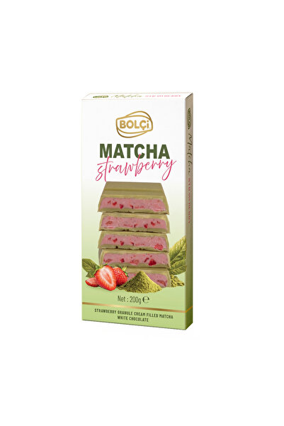 Bolçi ÇİLEK GRANÜL KREMA DOLGULU MATCHALI BEYAZ ÇİKOLATA 200 GR