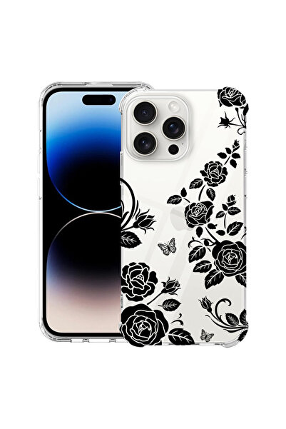 bestcase Husă Antișoc pentru Apple iPhone 14 Pro, Florală - Trandafir Negru, ...