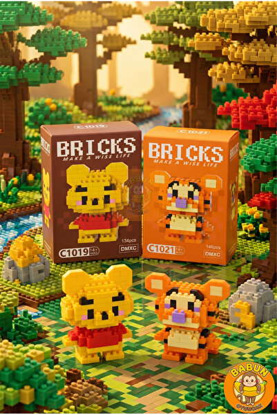 Bricks Winnie ve Tiger 2'li Hediye Seti Mikro Blok Lego Figürler Sevgili Hedi...