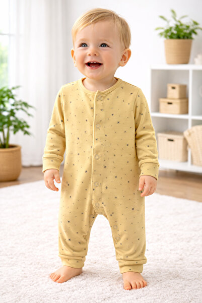OUTLET Isis Unisex Baby Star Patterned Long Sleeve Jumpsuit with Snap Fasteners