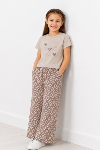 BABY SPORT Set de pantaloni largi cu model pentru fete, cu gât rotund, combin...
