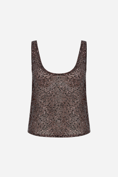 ILA THE BRAND Lend-U-Neck Sequin Tank Top in Brown