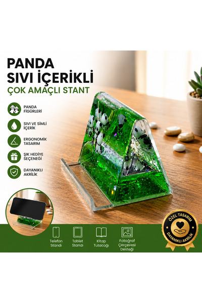 1DepoBu Panda Figürlü Sıvı Simli Telefon Standı | Çok Amaçlı Masaüstü Telefon...