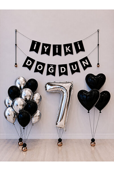 Balonsan Happy Birthday Silver Balloon Set -7-