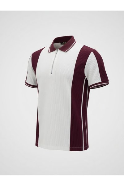no4 style Men's Zippered Polo Collar Striped Summer T-Shirt