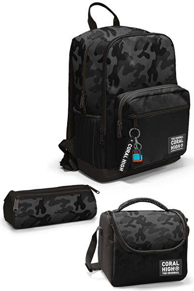 Coral High Set de 3 genți școlare cu model camuflaj negru SET0133238