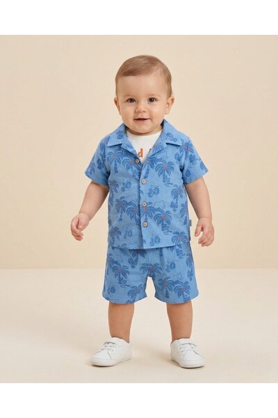 Egelite Baby Boy Palm Tree Printed Muslin Shirt and Shorts Summer Muslin Set ...