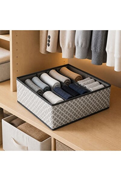 KMT Organizator Textil cu 6 Compartimente, Model Geometric Gri, 32x32x12 cm, ...