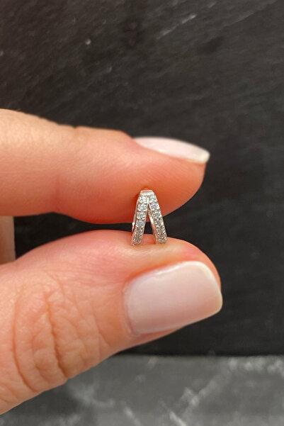 La femme by begum İki Sıra Taşlı Mini Silver Gümüş Halka Piercing,helix,tragu...