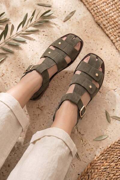 Stilbagshoes Sisy Pin Detail Front Closure Imported Model Women's Sandals Green