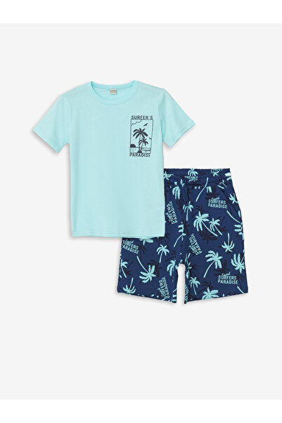 LC Waikiki Crew Neck Printed Short Sleeve Boys' T-Shirt and Shorts