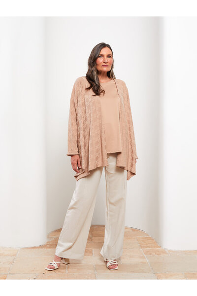 LC Waikiki Shawl Neck Patterned Long Sleeve Women's Cardigan and T-shirt Set