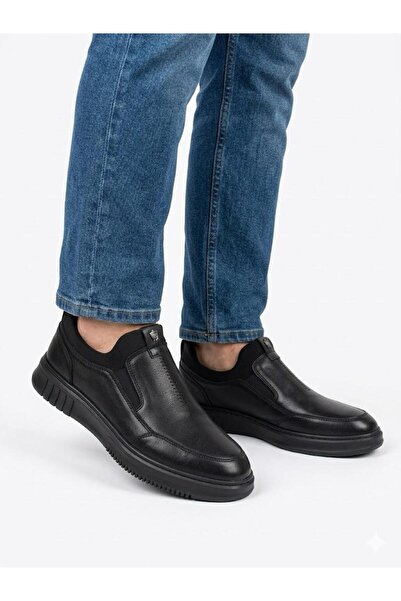 Lütfi Men's Black Genuine Leather Orthopedic Sole Seasonal Casual Shoes
