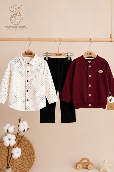 METEOR BABY Baby Boy 3-Piece Set Buttoned Seasonal Baby Set