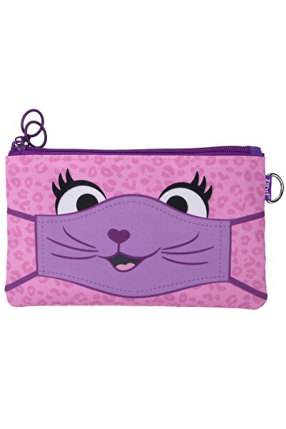 Zipit Double zipper pencil case with fabric mask, Face-It Creature - pink