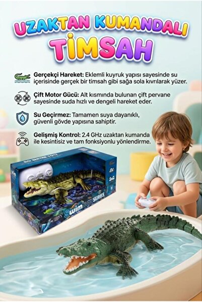 Tıfıl Toys Uzaktan Kumandalı Işıklı Timsah - 2.4 GHz Su Geçirmez RC Yüzen Tim...