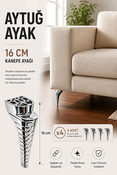 Badem10 Aytuğ LAZİO 16 CM Krom Mobilya Ayağı 4 Adet Sert Plastik Koltuk Kanep...