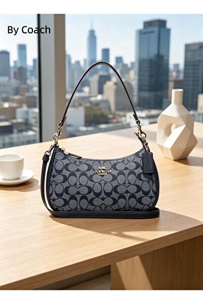 Coach New York حقيبة كتف تيري من القماش الكتاني المميز للنساء، حقيبة كروس بود...