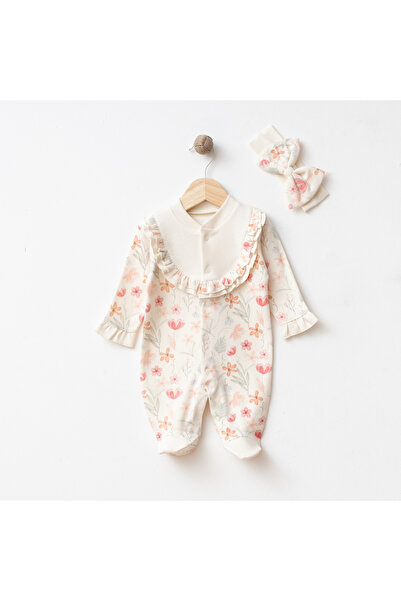 Minimio Kids Floral Patterned Ruffle Collar Baby Girl Romper and Headband Set...