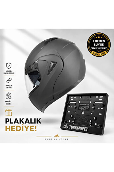 TÜRKMOPET VRT Çene Açılır Güneş Vizörlü Kask + Plakalık