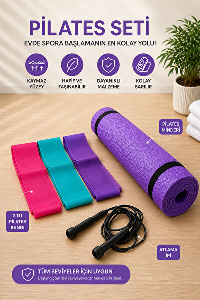 Yukon 3 Parça Evde Pilates Seti Pilates Minderi Pilates Lastiği Atlama İpi