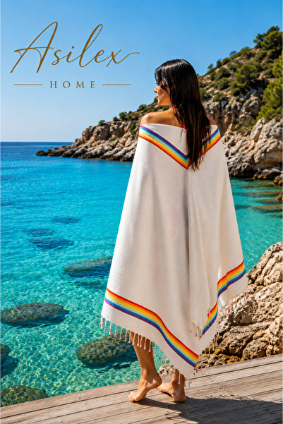 Asilex Home Collection Prosop de plajă Peshtemal cu model curcubeu, prosop tu...
