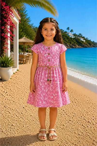 şevval kids Παιδικό λινό φόρεμα Sevval Kids σε ροζ χρώμα, — 4 χρονών