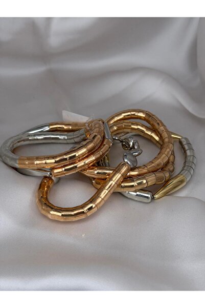 ZS Aksesuar Gold Silver Mixed Color Spiral Women's Bracelet Set Modern Metal ...