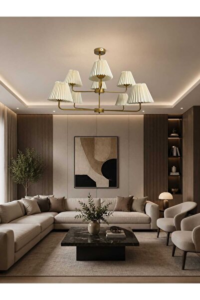 BSA LIGHTING MİLANO 8'Lİ ESKİTME BOYALI MODERN AVİZE (KONİK KREM ABAJURLU)