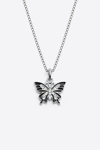 MakeWell Zircon Stone Heart Pendant with Pink Bow Detail Silver Color Stylish...