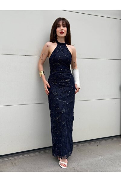 YK FASHION Işıltılı Sırt Dekolteli Elbise