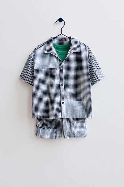 Magu Boy's Cotton Gingham Shirt Shorts Set