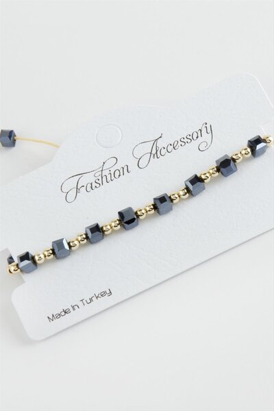 ZERO LAND ILKESHOP سوار كريستال معدني على شكل مكعب (04609) - أنثراسايت