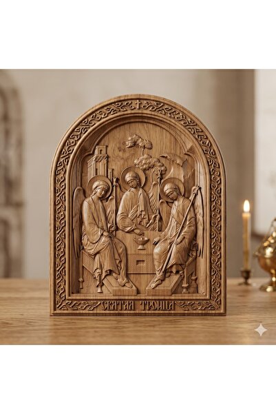 OEM Icon carved in solid oak wood – Holy Trinity – 30 x 24 cm
