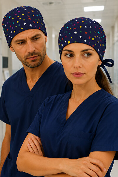 Lion Üniforma Renkli Yıldızlar Desenli Unisex Cerrahi Bone Hemşire ve Doktor ...