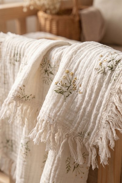 CELYSE Cotton Double Layer Colorful Flowers Patterned Organic Muslin Blanket